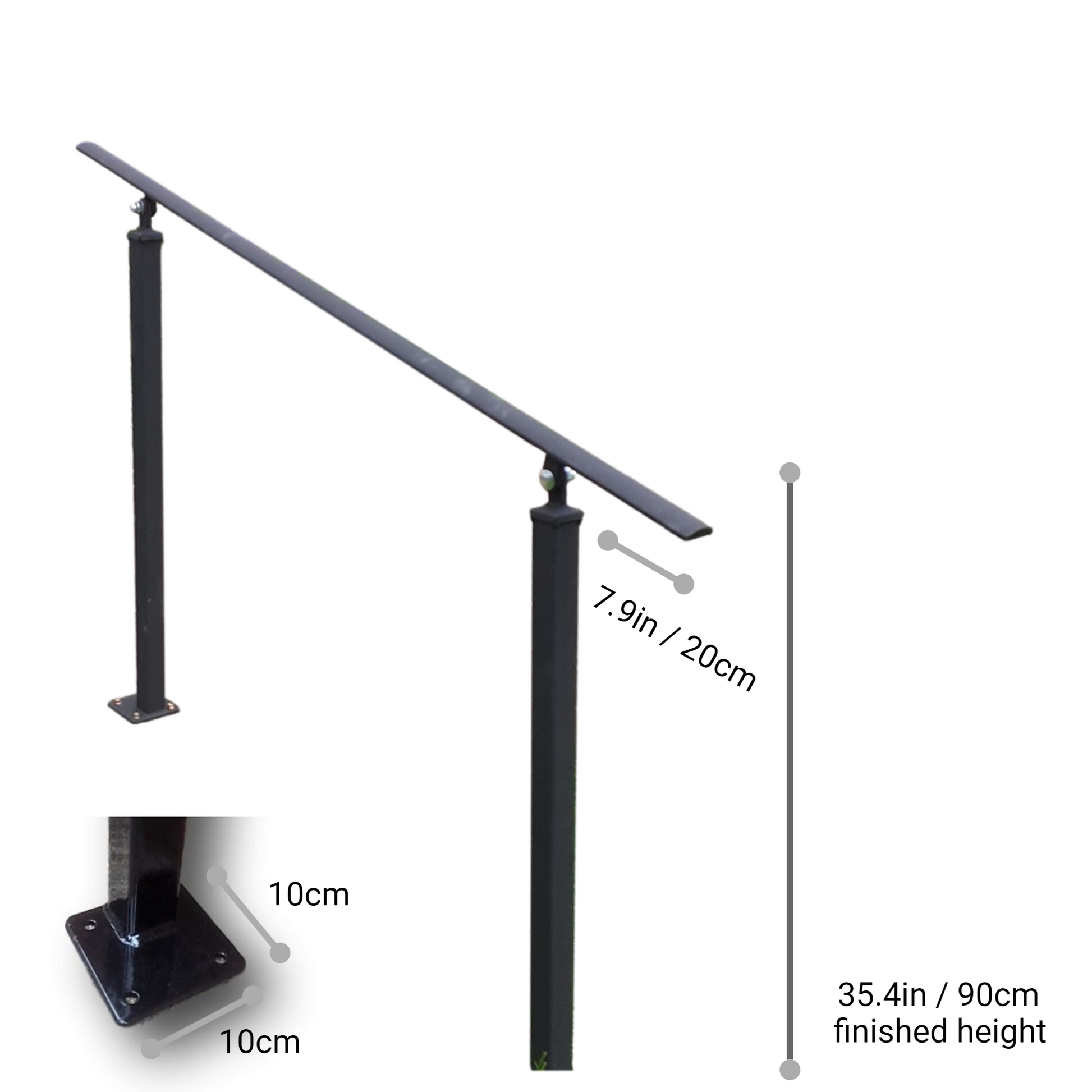Wrought Iron Metal Handrail on Three Posts - Atara - 2.6m - 4m