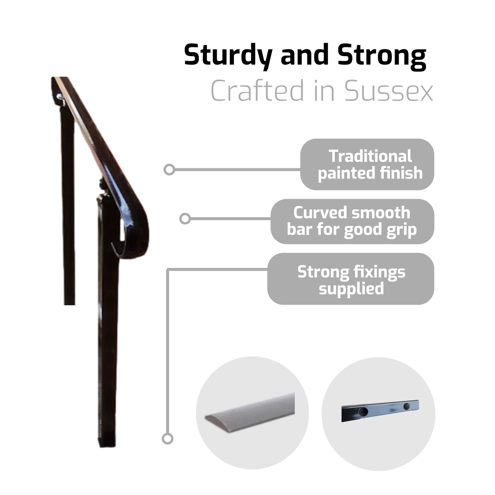 Ozias Wrought Iron Metal Handrail on Four Side Bolt Posts