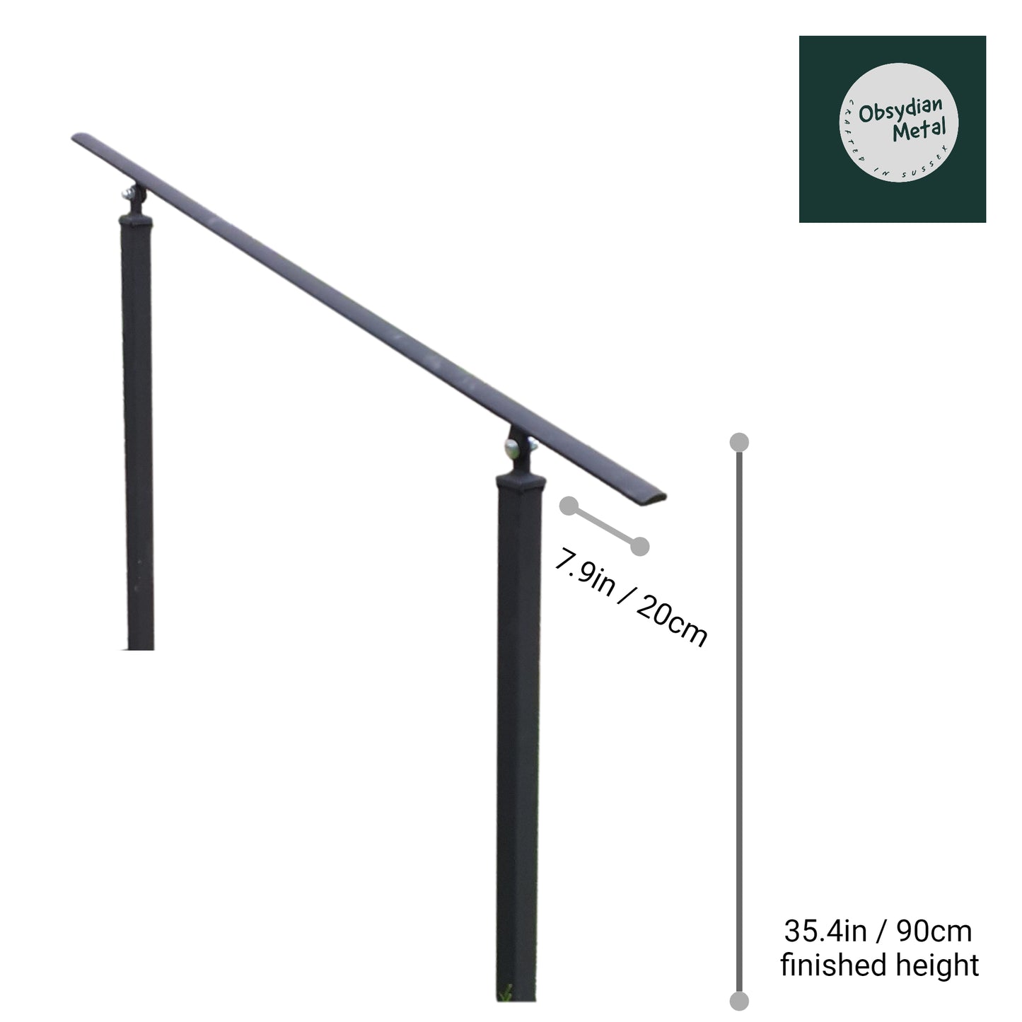 Wrought Iron Metal Handrail on Two Posts (one bolt down, one concrete in)- Atara - 1m-2.4m