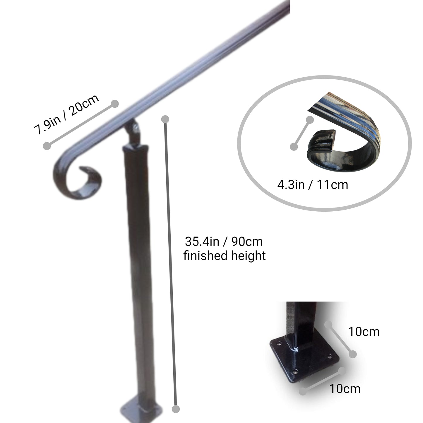 Wrought Iron Style Handrail on Two Posts (one bolt down, one concrete in) - Amon - 1m - 2.4m