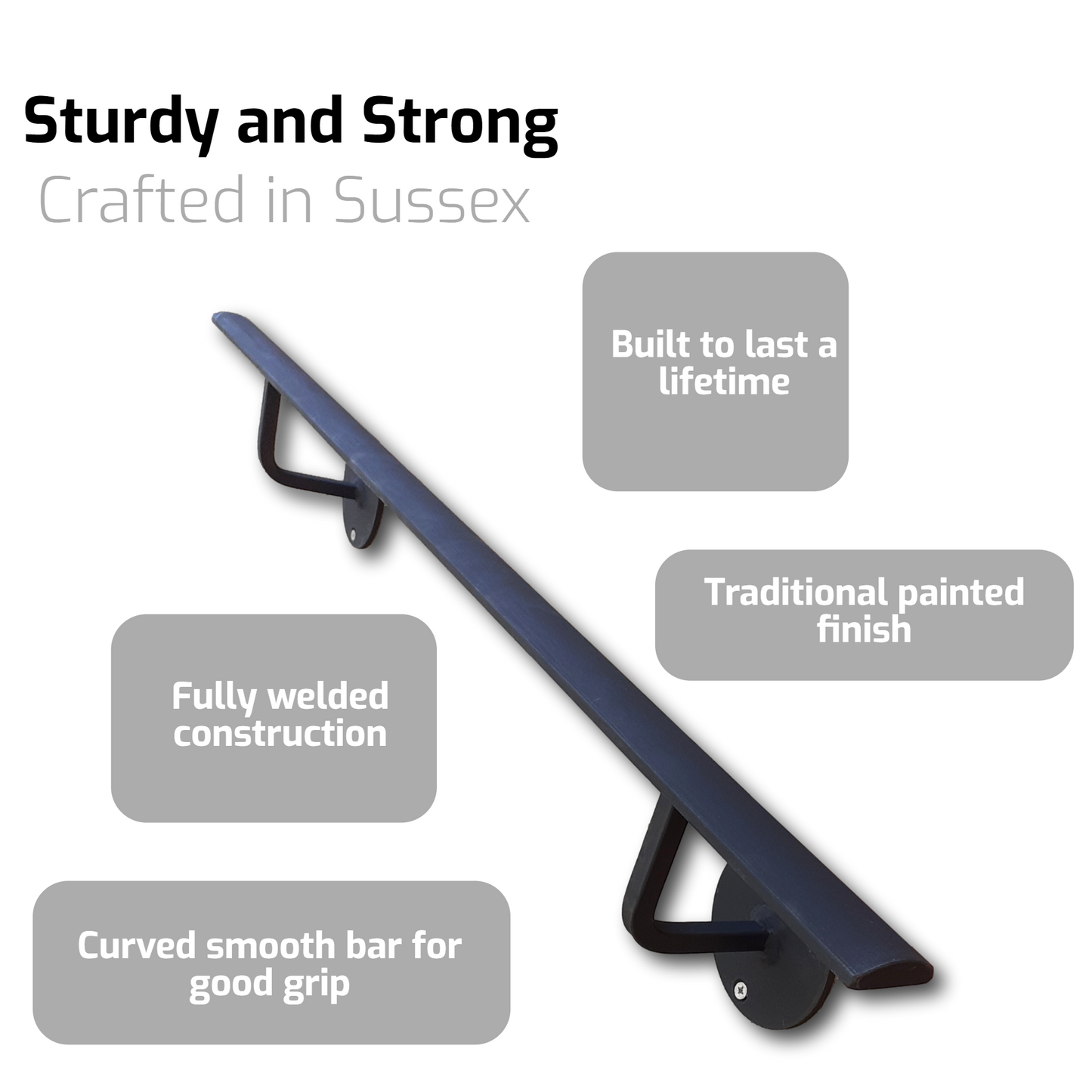 Wrought Iron Metal Wall Mounted Handrail Railing - Atara - 0.5m - 2m
