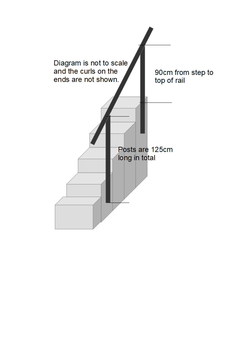 Wrought Iron Style Exterior Handrail on Two Side Bolt Posts - Ozias - 1m - 2.4m