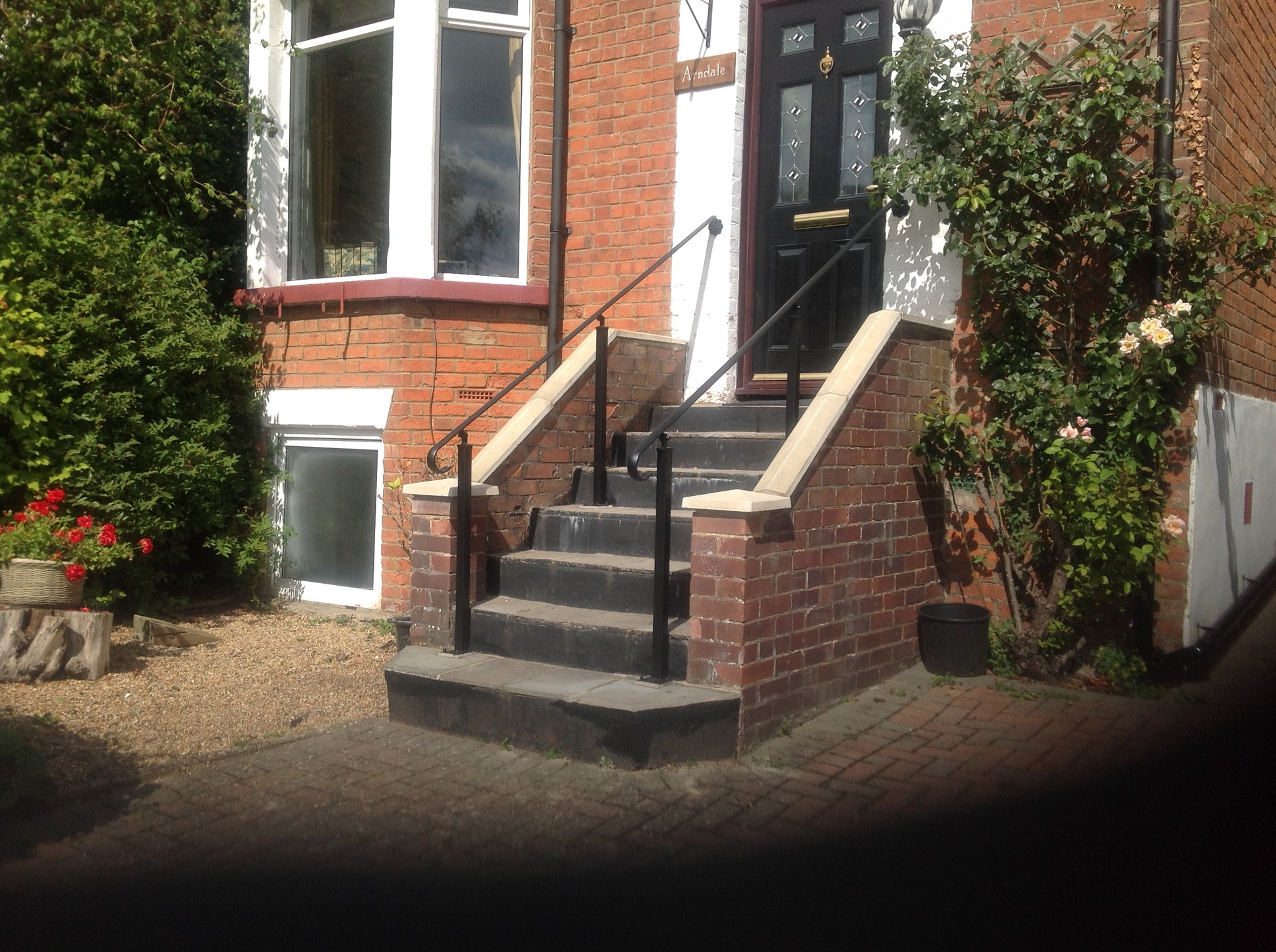 Wrought Iron Style Metal Handrail Railing With Two Posts and Wall Bracket - Amon - 2.2m - 4m