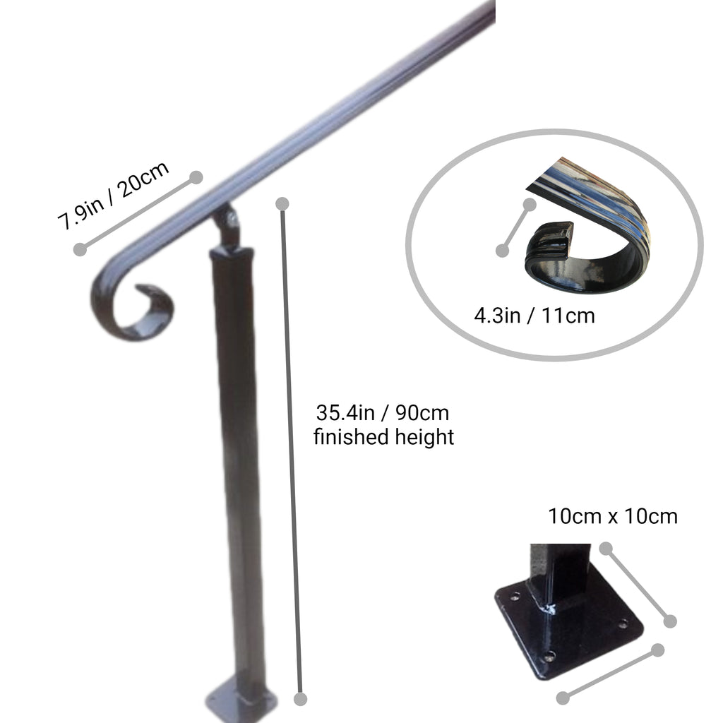 Wrought Iron Style Metal Handrail Railing With Two Posts and Wall Bracket - Amon - 2.2m - 4m