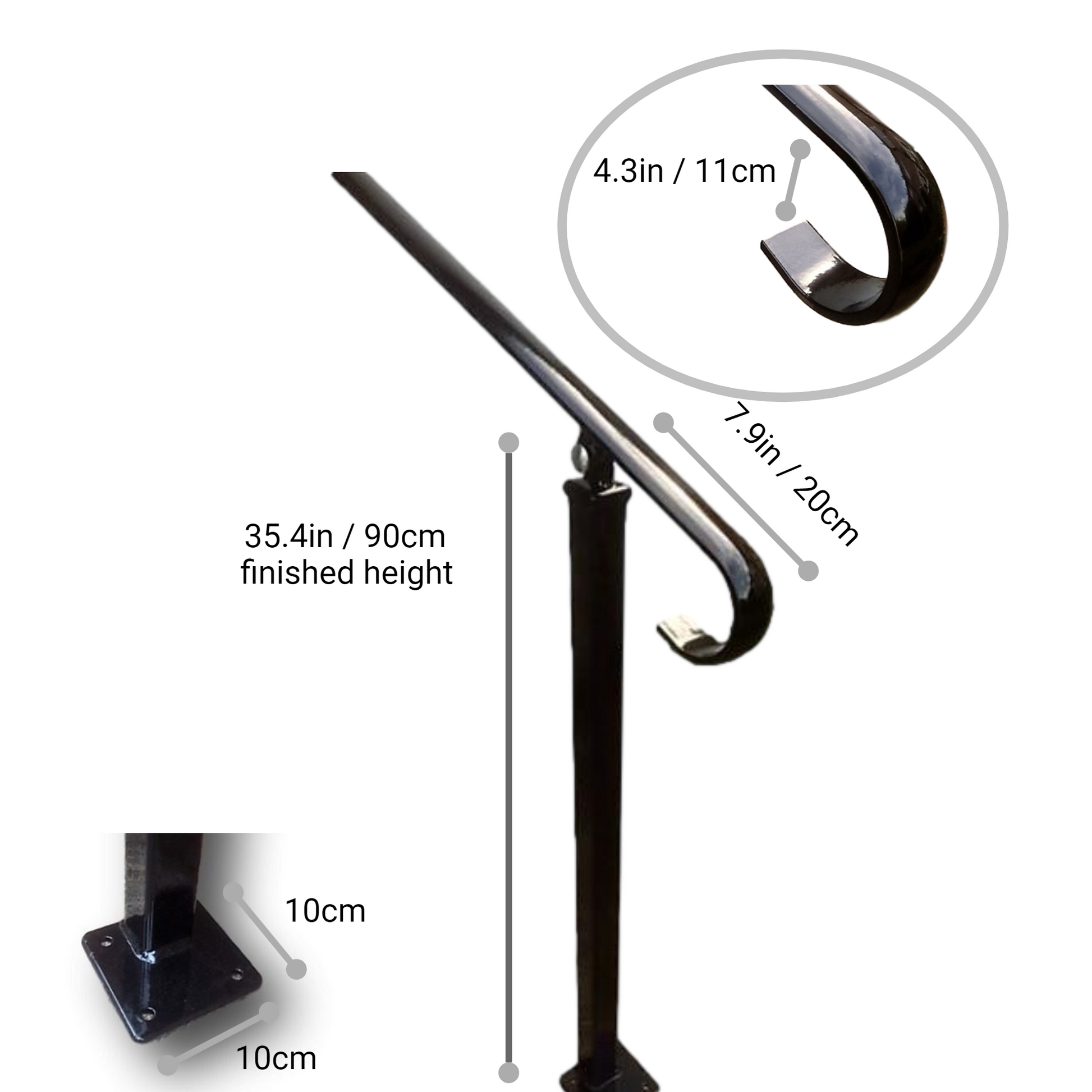 Wrought Iron Style Exterior Handrail Railing With One Bolt Down Post - Ozias - 0.8m - 2.2m