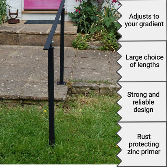 Wrought Iron Metal Handrail on Two Posts (one bolt down, one concrete in)- Atara - 1m-2.4m