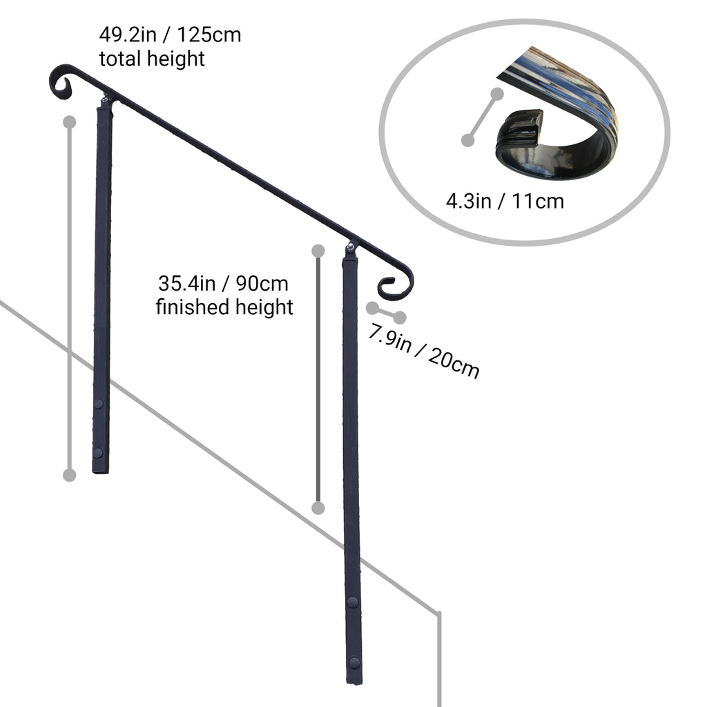Wrought Iron Metal Handrail on Four Side Bolt Posts - Amon - 4.1m - 5.4m