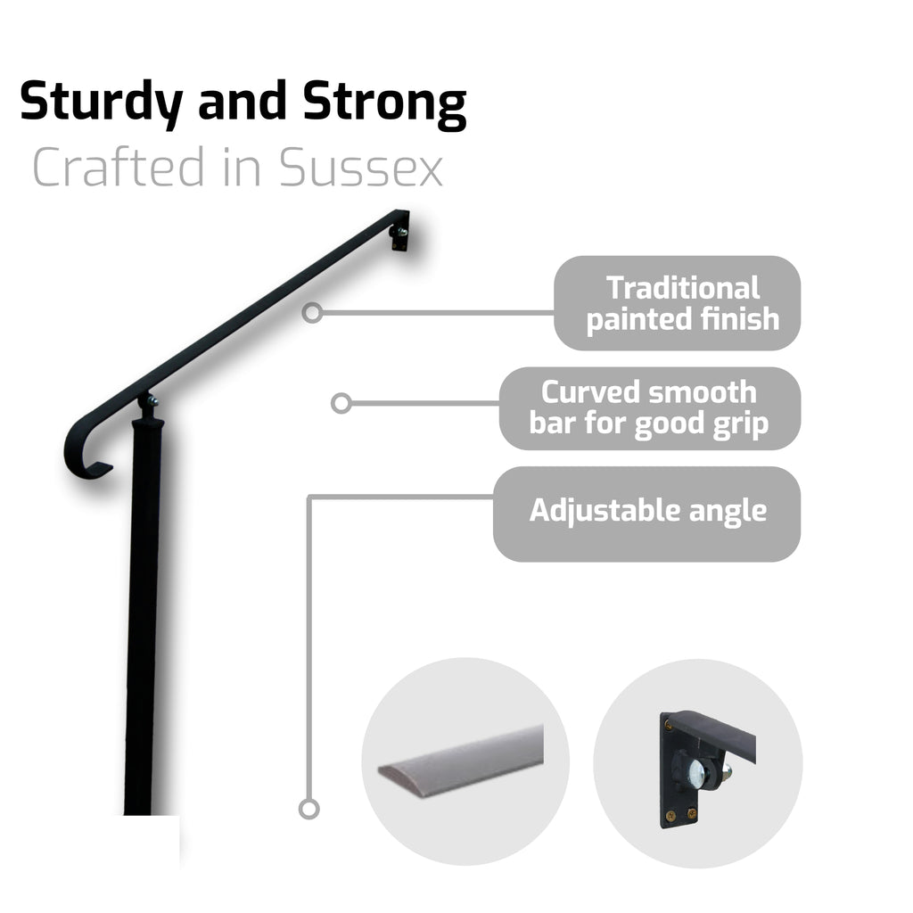 Wrought Iron Style Exterior Handrail Railing With One Concrete In Post - Ozias - 0.8m - 2.2m