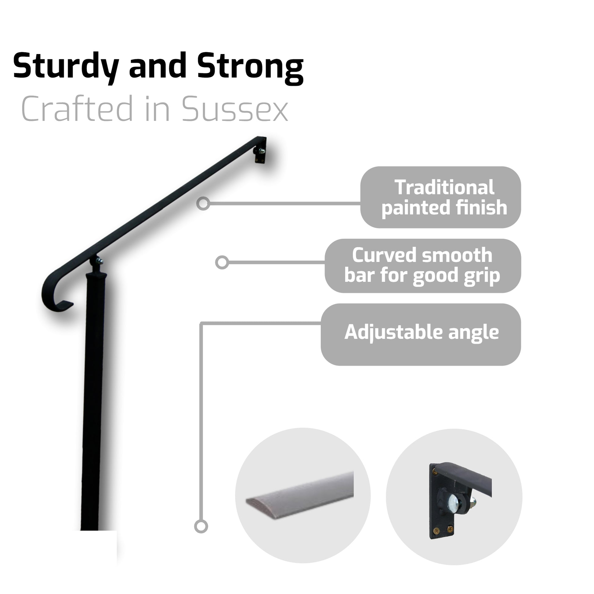Wrought Iron Style Exterior Handrail Railing With One Concrete In Post - Ozias - 0.8m - 2.2m