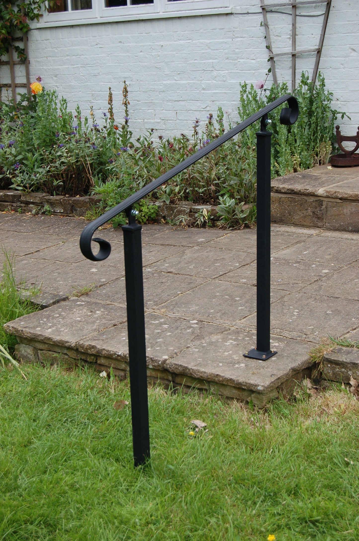 Wrought Iron Style Handrail on Two Pivoting Bolt Down Posts - Amon - 1m - 2.4m