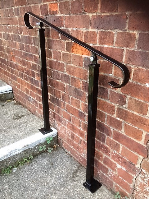 Wrought Iron Metal Handrail on Two Side Bolt Posts and One Bolt Down Post - Ozias - 2.6m - 4m