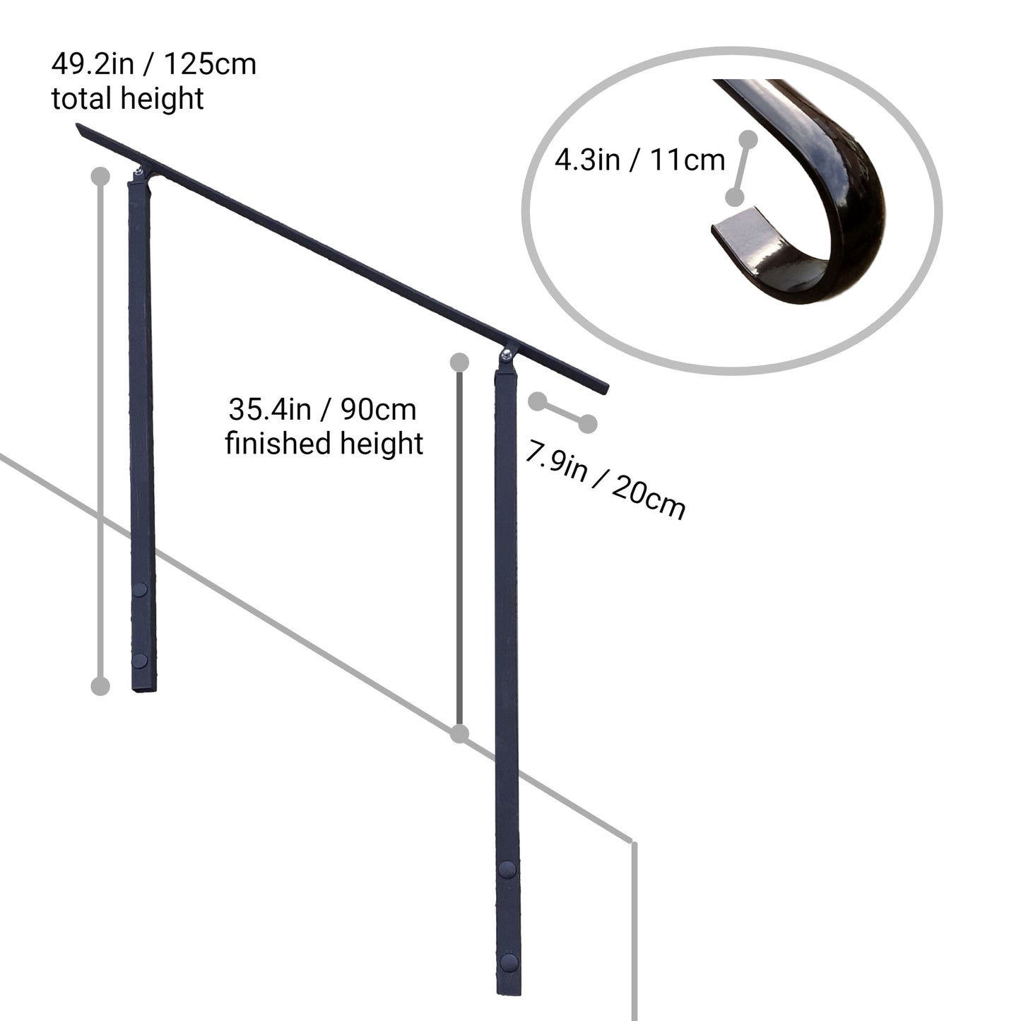 Wrought Iron Atara Handrail on Two Side Bolt Posts - 1m - 2.4m