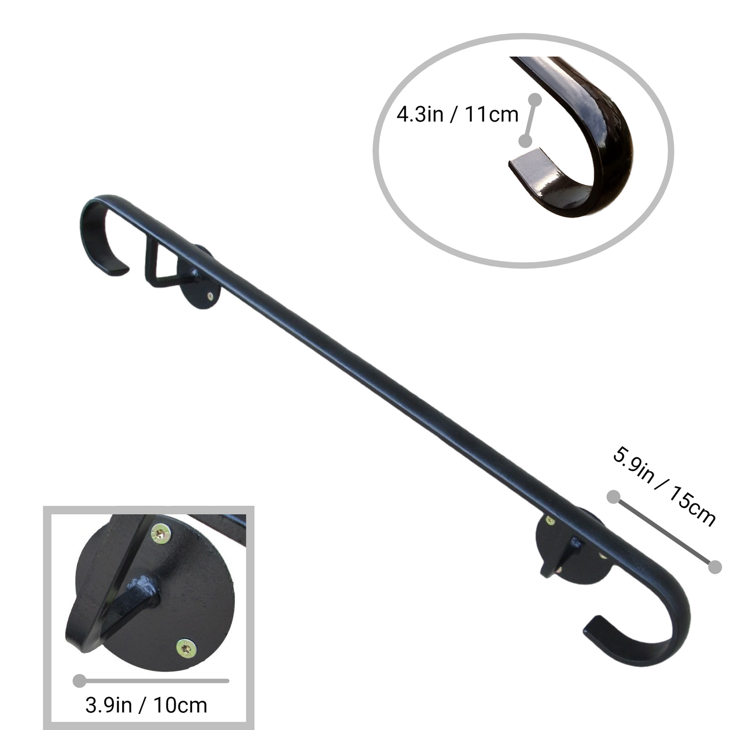 Wrought Iron Metal Wall Mounted Handrail Railing - Ozias - 1m - 1.4m