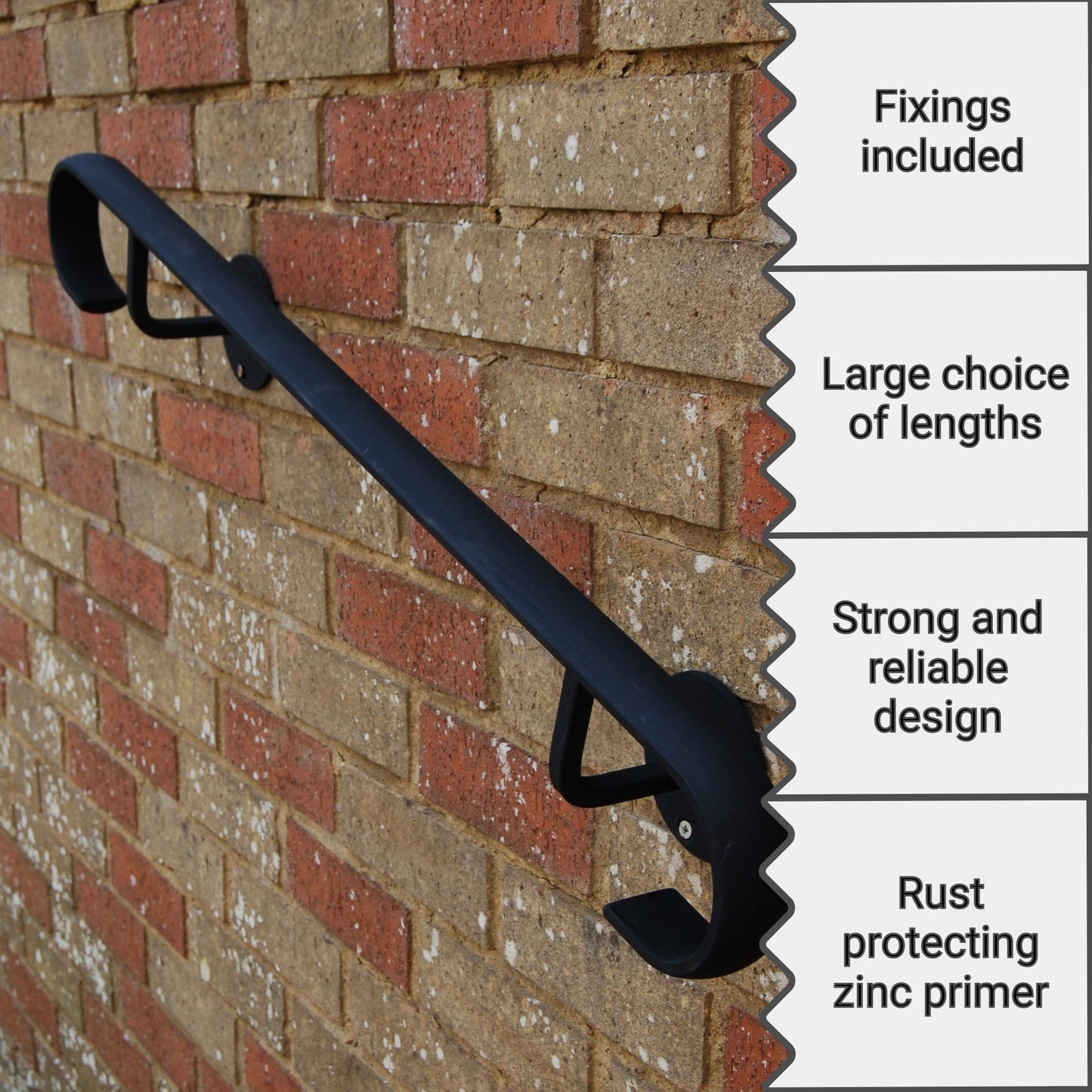 Wrought Iron Metal Wall Mounted Handrail Railing - Ozias - 1.5m - 2.1m