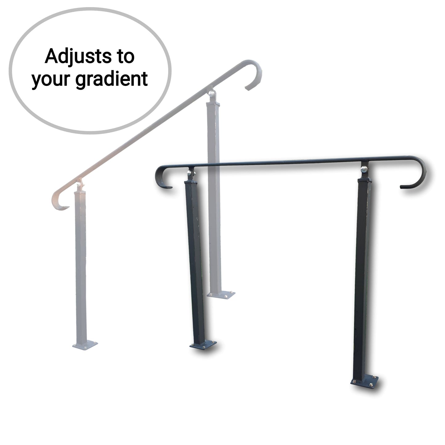 Wrought Iron Metal Handrail on Two Posts (one bolt down, one concrete in)- Ozias - 1m-2.4m