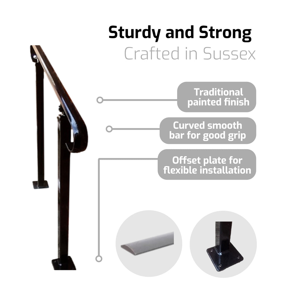 Wrought Iron Metal Handrail on Two Bolt Down Posts - Ozias - 1m - 2.4m