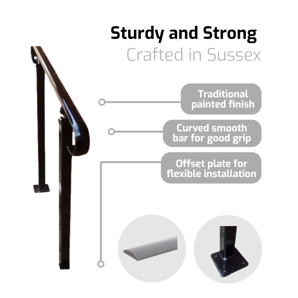 Wrought Iron Metal Handrail on Two Posts (one bolt down, one concrete in)- Ozias - 1m-2.4m