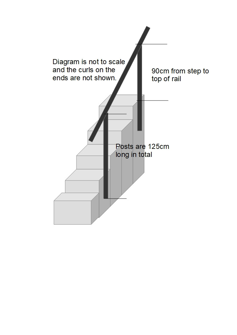 Wrought Iron Atara Handrail on Two Side Bolt Posts - 1m - 2.4m